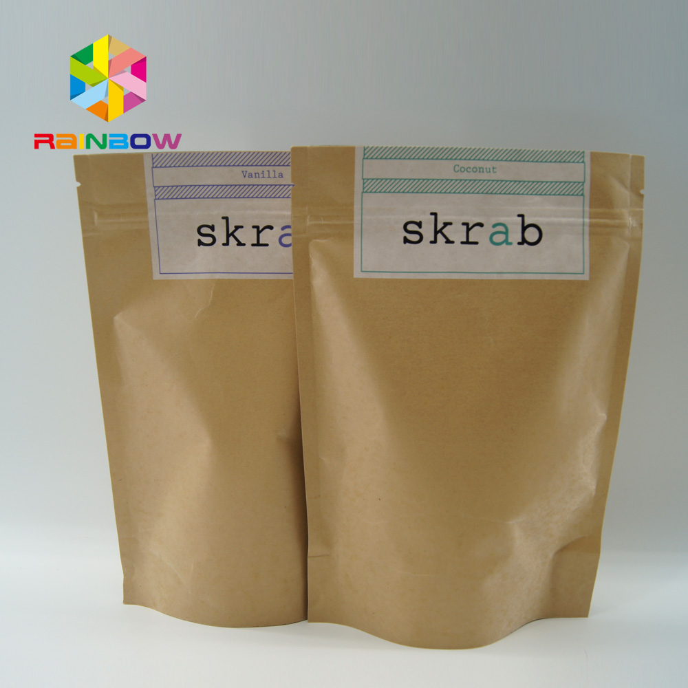 White Doypack Snack Bag Packaging Kraft Paper Material With Clear Window / Zipper
