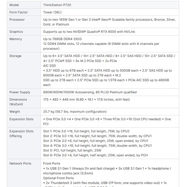 Stock Lenovo ThinkStation P720 Deep Learning Workstations for Data-Intensive Projects