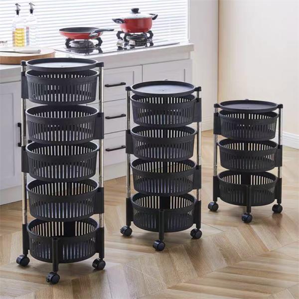 Versatile Organization Kitchen Storage Rack with Five Layers and Black Round Baskets