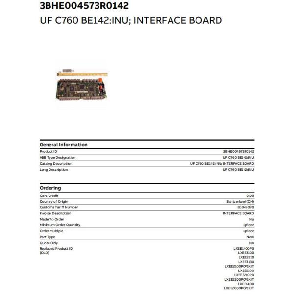 3BHE004573R0142 UFC760BE142 ABB Interface Board