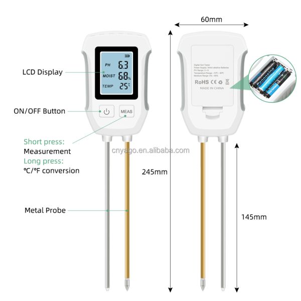 LCD Display Backlight 3 In 1 Garden Flowers Sensor Plants Acidity Humidity Detector PH Meter Soil Moisture Tester