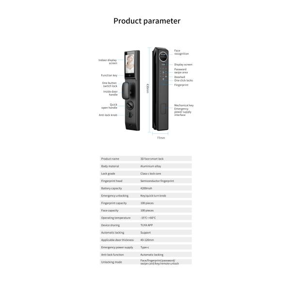 S959max Automatic Fingerprint 3D Face Recognition Door Lock with Tuya Active Video Calling WiFi Access Control Smart Home Door Lock