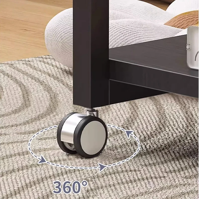 Movable Sofa Side Table, Small Modern Coffee Bedside with Wheels, C Shaped End for Couch and Bed