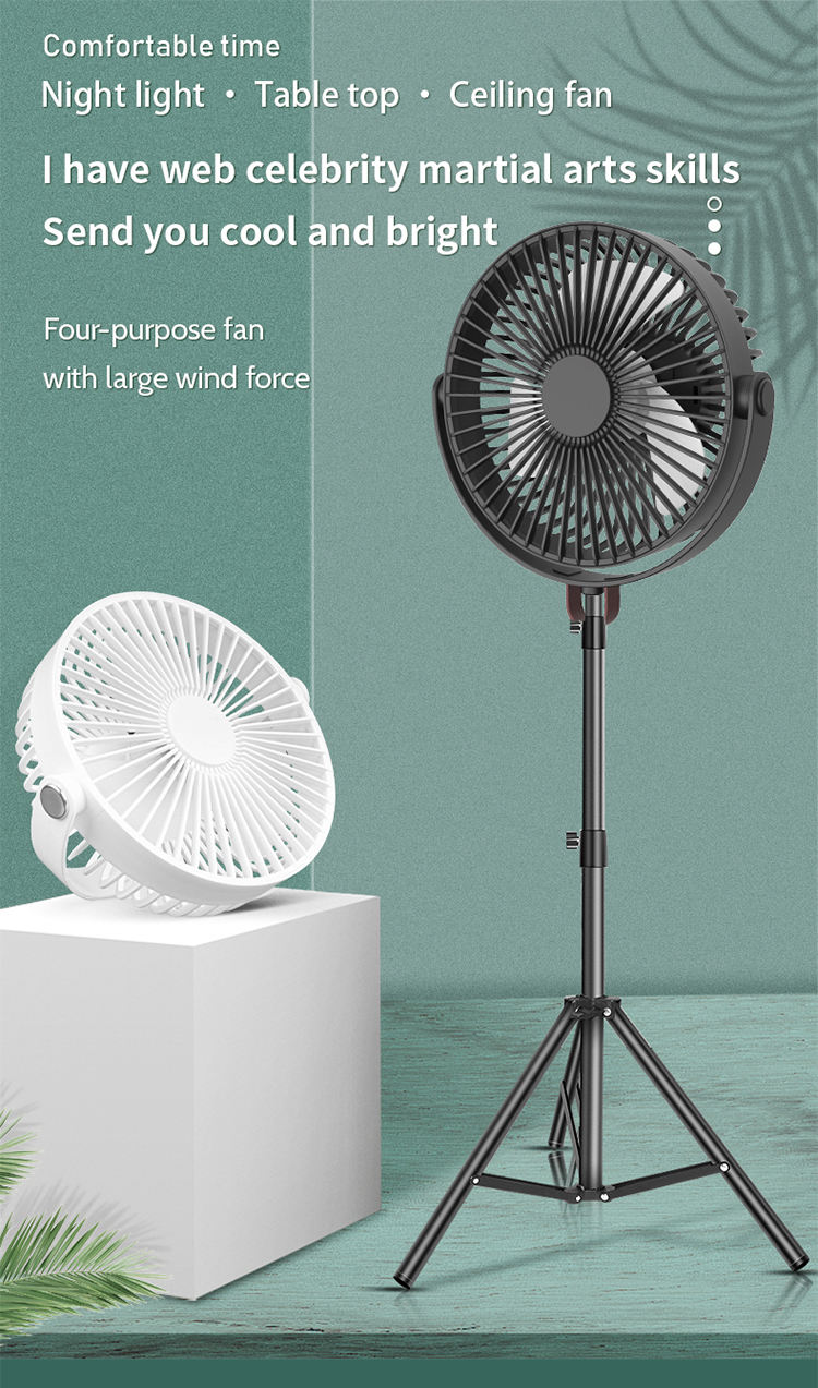 Rechargeable Mini Outdoor Ceiling Mini Battery Small Rechargeable With Led Light Stand Tripod Desk Foldable Camping Fans