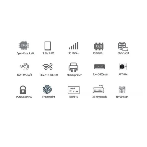 Android 3G/4G Handheld PDA RFID UHF Reader Fingerprint POS Barcode Scanner with Printer IP65