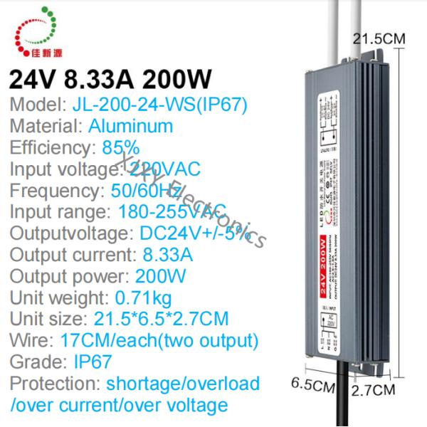 Advertisement Light LED Module Driver 24V 200W 8.3A LED Driver IP67 Waterproof