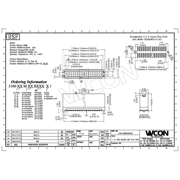black plastic 1.27 Box Header 50Pin SMT LCP With Diff.Post high temperature material ROHS