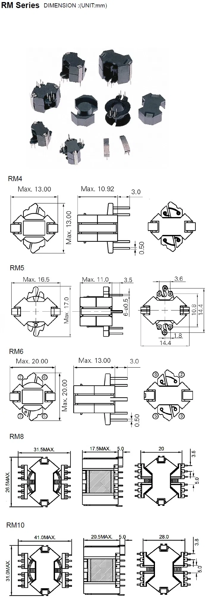 PC40/44/95 Core RM10 Type High Frequency Transformer