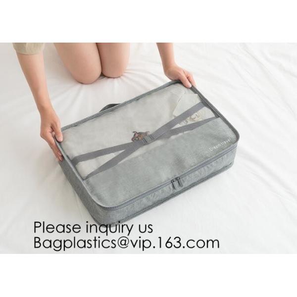 Custom Private Logo Travel Accessories Laundry Pouch 4pcs Packing Cubes Set Compression Travel Cubes, bagease, bagplasti