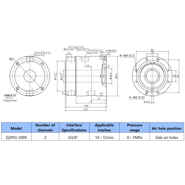 2 Circuits Air Rotary Joint Inner Diameter 30mm Outer Diameter 99mm