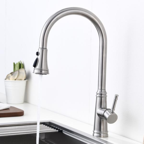 Water Saving High Arc Kitchen Faucet Ceramic Cartridge SUS304 Stainless Steel