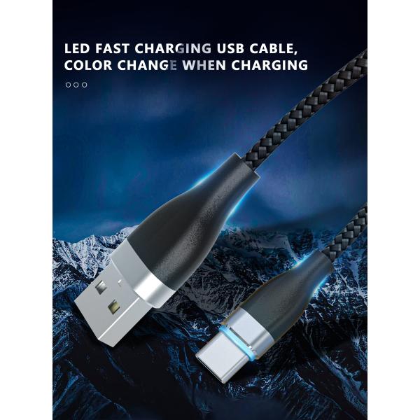 LED USB Type C Cable 3A Fast Charging, USB-A to USB-C Charge Cord