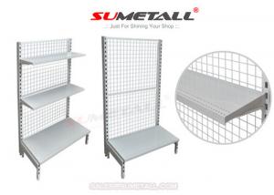 China Multi Layer Retail Store Shelving / Retail Wall Display Shelves With Mesh Grid Back Panel on sale