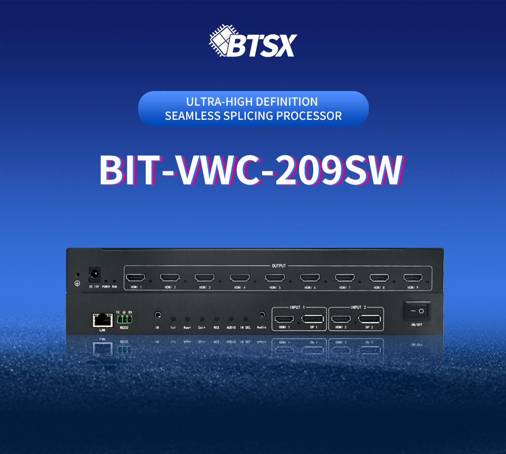 Bitvisus Video Wall Controller with 2X4K60 Input 9X1080P Output FPGA Real-Time Hardware for Seamless Multi-Screen Display