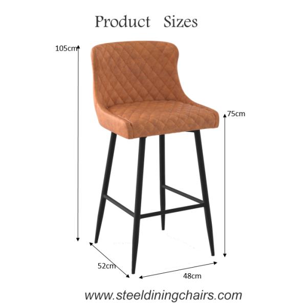 Brown Upholstered 105cm Synthetic Leather Counter Height Bar Stools With Backs
