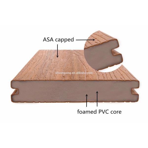 Co-extrusion Technology 16ft Exterior Grooved Shape PVC Decking for Decking Solutions