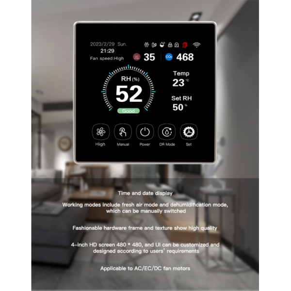 Touchscreen Smart HVAC Controller Fresh Air Dehumidifier Controller Real Time Monitoring