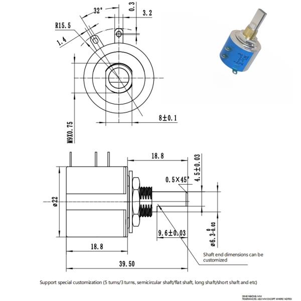3540S-10 10K Ohm 2W Wirewound Potentiometer 10 Turn Panel Mount