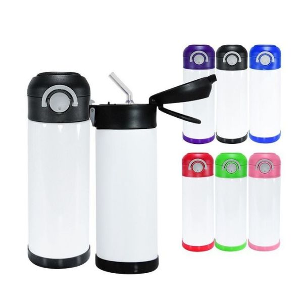 12 Oz 350ml Stainless Steel Insulated White Blanks Kids Sublimation Water Bottle With Bouncing Lid And Straw