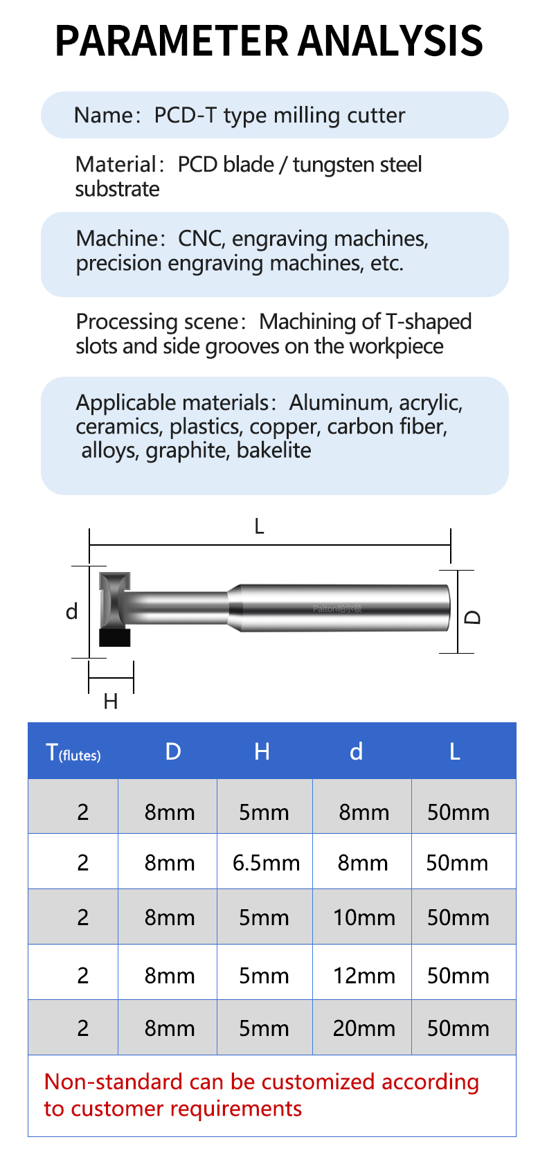 Custom PCD Ball End Mill Flat Router Bits Chamfer Tool Milling Cutter For Stone Aluminum