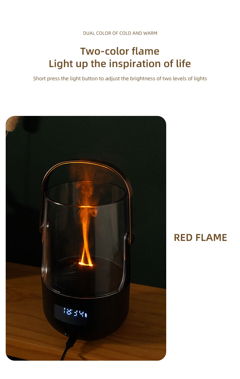 FUSMLI 3D Realistic Flame Aroma Diffuser 200ml Large Tank Quiet Operation with Type-C Charging Flame Humidifier