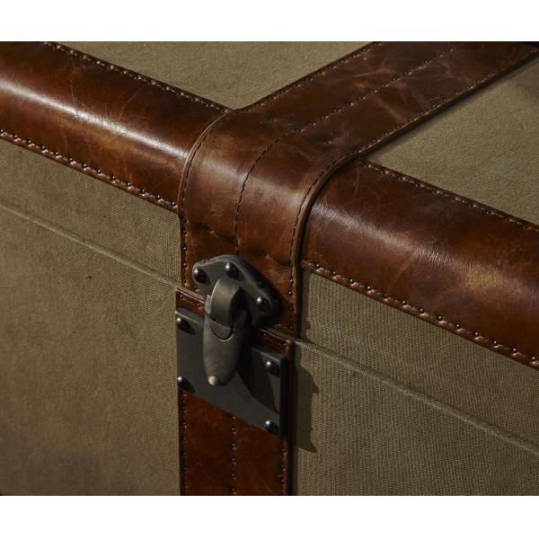 Retro Canvas Lifted Cover Leather Steamer Trunk Coffee Table Copper Nails Decoration