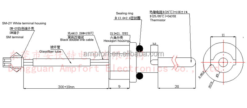 Plastic Hexagon Shell Stainless Steel Shell NTC Temperature Sensor 10K 3435 for Wall Mounted Gas Boiler