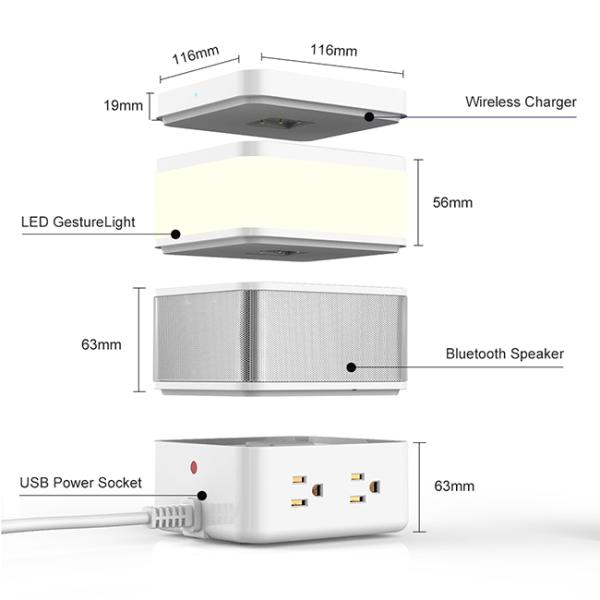 Qi Universal Wireless Charger Touch Lamp Bluetooth Speaker Gesture Sensing Lamp