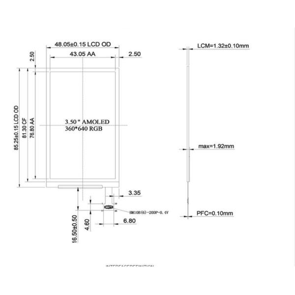 3.5 inch AMOLED display 360X640 dots 20 pins MIPI interface 300nits
