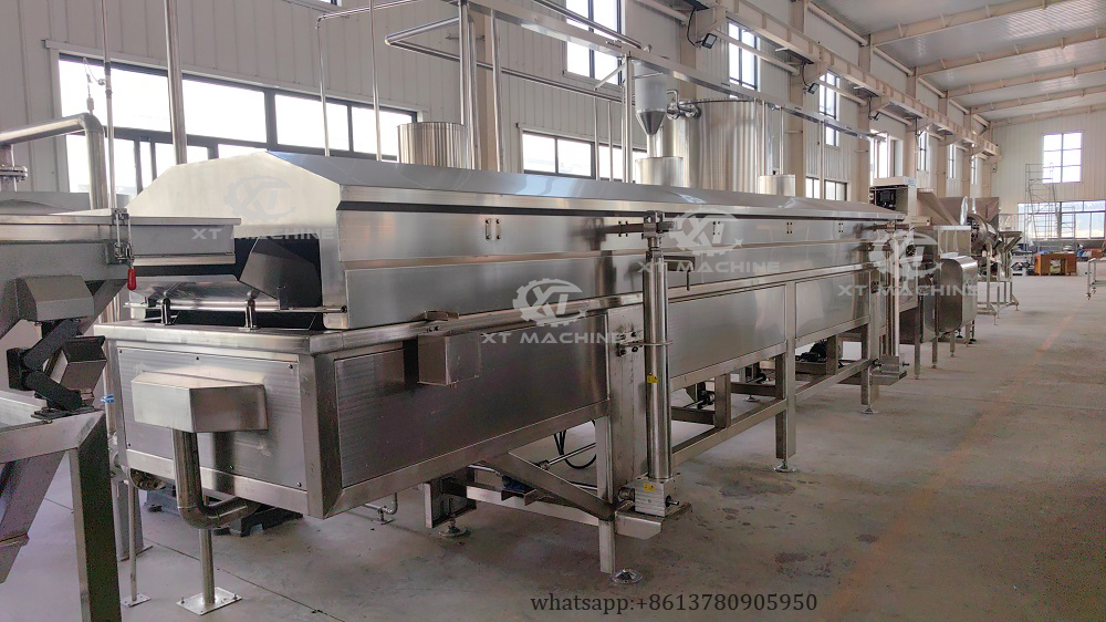 Continuous frying machine production and operation