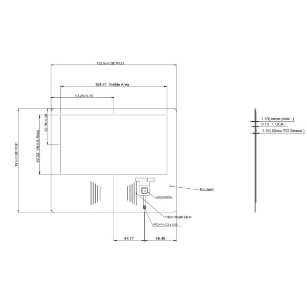 1024x600 Dots 7 Inch TFT LCD Module Touch 50 PINs IPS Full Viewing Angle