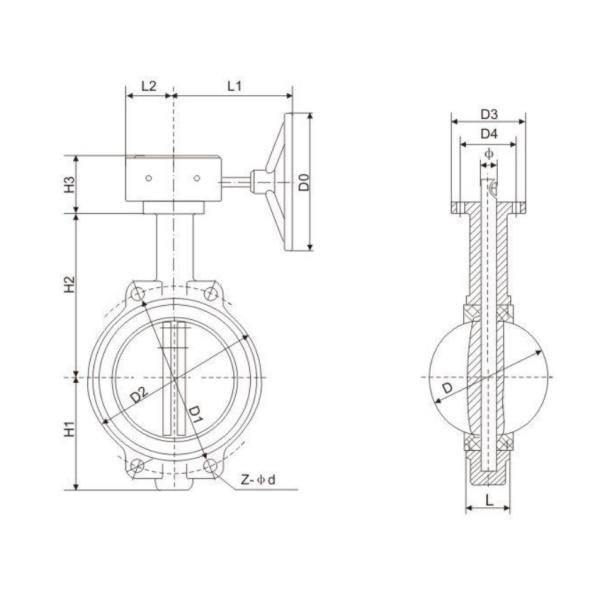 Worm Actuated Fire Fighting Valves Wafer Connection With Worm Gear Operated