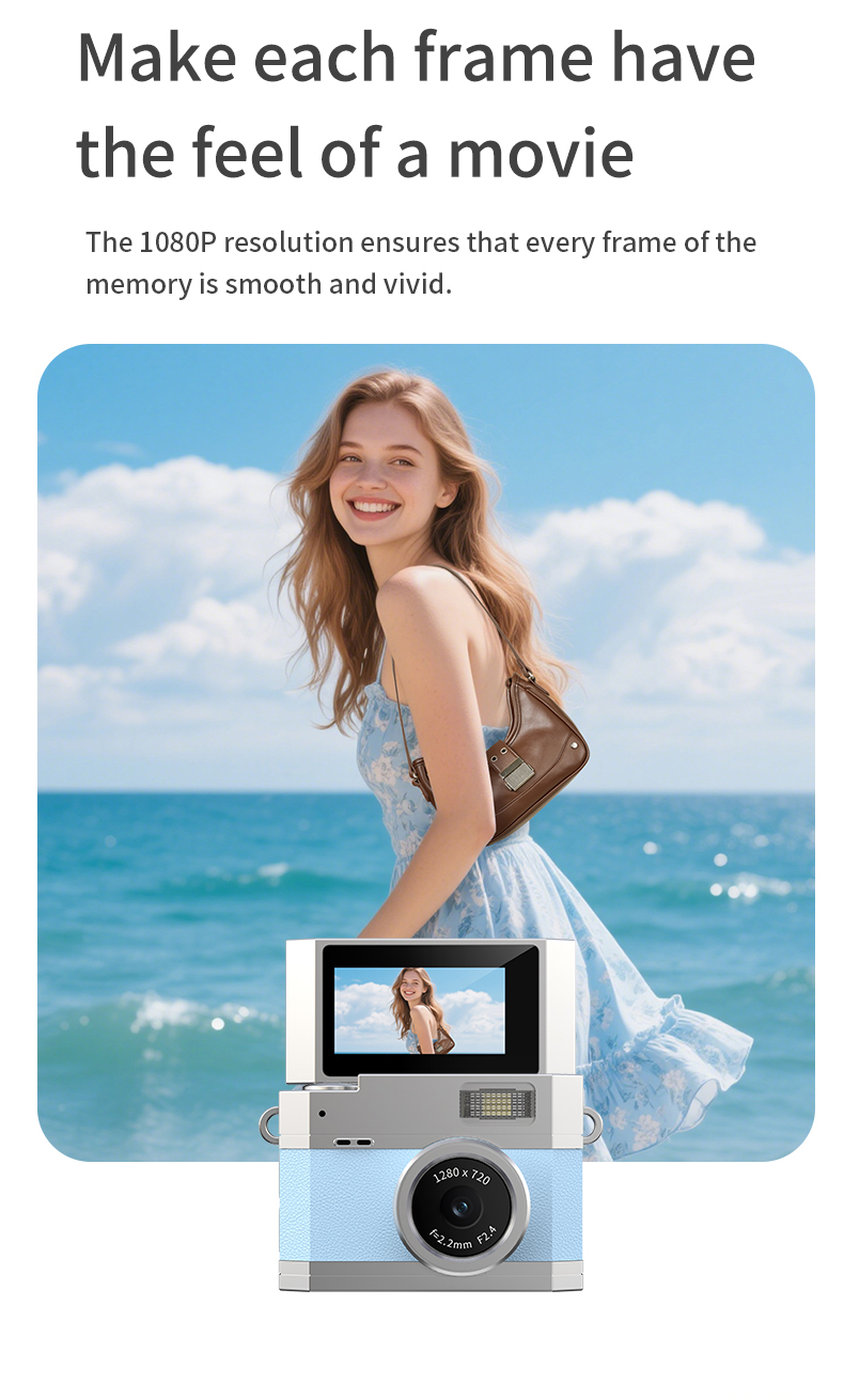 Portable 4K Vlog Camera 48MP CCD Sensor 2.4 Inch Rotatable Screen 8X Digital Zoom Electronic Anti-Shake Smile Capture