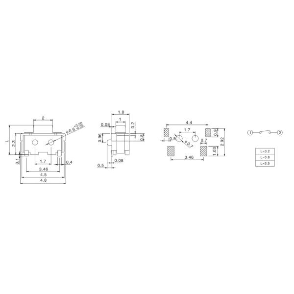 Small Turtle Side Press 2.0x4.0 Push Button Tactile Switch 4 Pin With Positioning Column