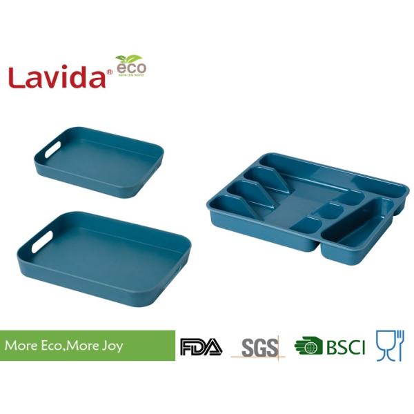 Food Safe Durable Bamboo Fiber Dinnerware , Square Navy Blue Bamboo Tableware Set