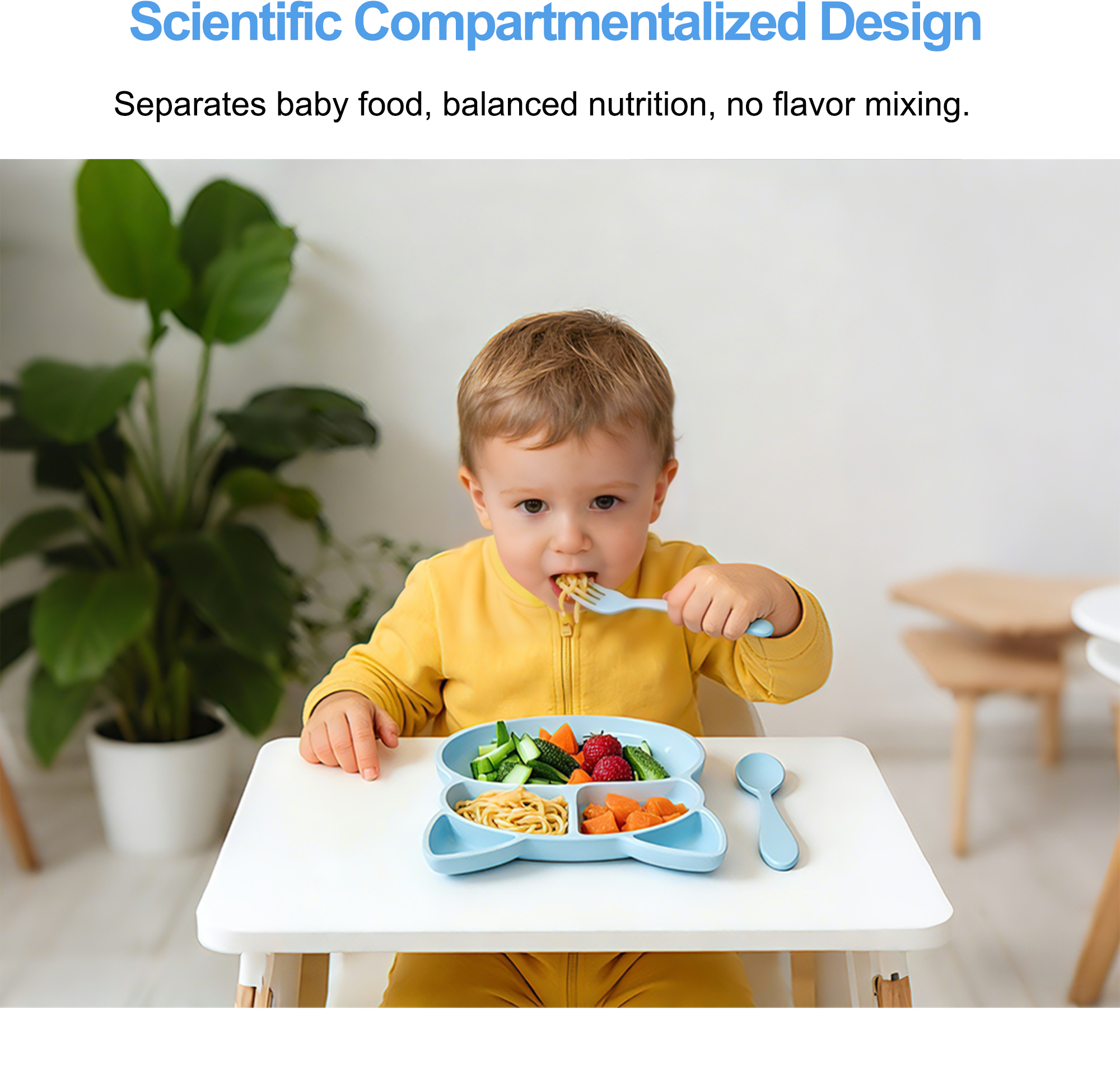 Modern Baby Feeding Set Including Food Grade Silicone Non Toxic Divided Dining Dish Microwave Dishwasher Safe Components