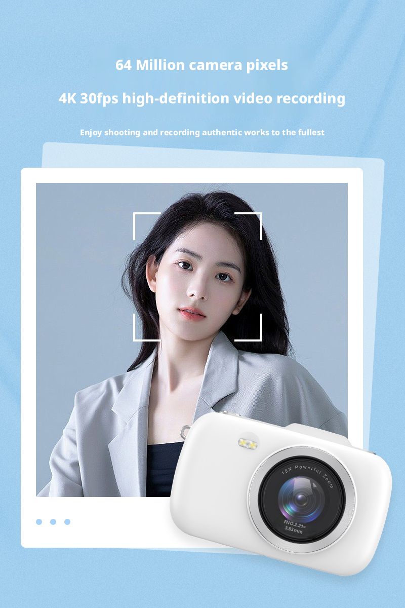 DLC 64MP 4K Vlogging Camera 16x Optical Zoom CCD Sensor Autofocus Multiple Filters Rechargeable Compact for Students Travel