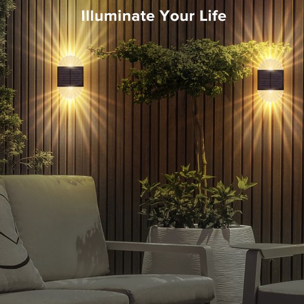 Double-sided luminous solar wall lamp ,2000K warm yellow light effect ,8-10 hour battery life ,IP44 waterproof staircase handrail light