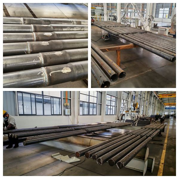 Close-up view of steel pole construction