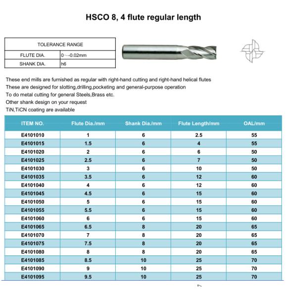 KM HSCO 8， 2 Flute regular length