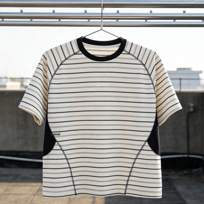 Low Price High Quality Custom High Quality Patchwork Oversize Striped Contrasting Color Hip Hop Embroidered Tshirt for Men