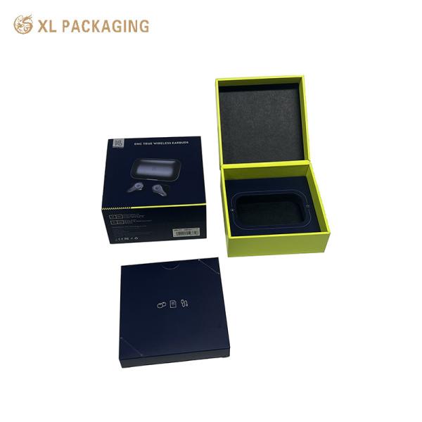 XL Packaging Black Rigid Paper Earphone Packaging Box Shockproof Mobile Bluetooth Headset Box With Magnetic Closure Foam Insert Gloss Lamination Sleek