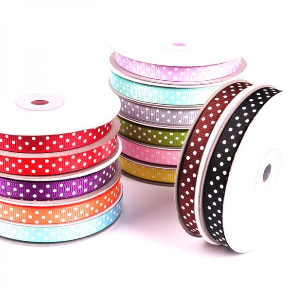 Hot selling 1inch 3mm 10mm 100% polyester material logo printed pink polka dot grosgrain ribbon