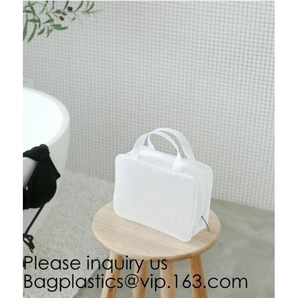 Compact Multi-purpose Handbag-style Transparent Glitter Cosmetic Pouch with Zipper Pocket on the Back, bagease, bagplast