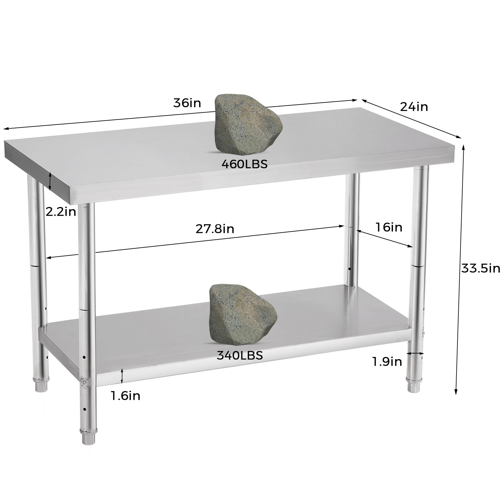 Double-layer Stainless Steel Work Table with Durable Construction and Customized Size for Commercial Kitchen