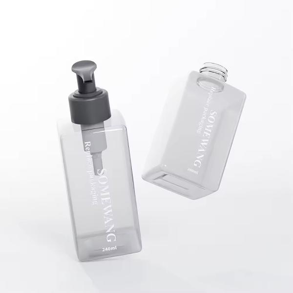 Transparent PET Pump Bottle Square Empty Shampoo Containers Luxury