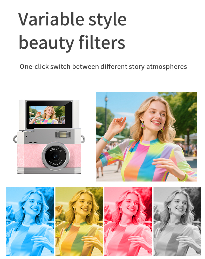Portable 4K Vlog Camera 48MP CCD Sensor 2.4 Inch Rotatable Screen 8X Digital Zoom Electronic Anti-Shake Smile Capture