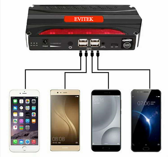 Evitek 4USB Port Battery Charger Jump Starter Multi - Function Auto Battery Booster