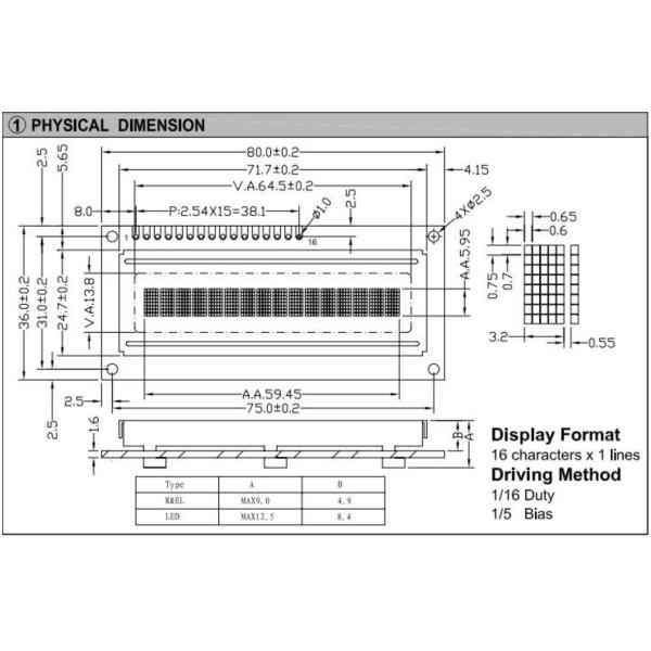 16*1 1601 STN Character LCD Module ST7066 With Backlight Industrial Display