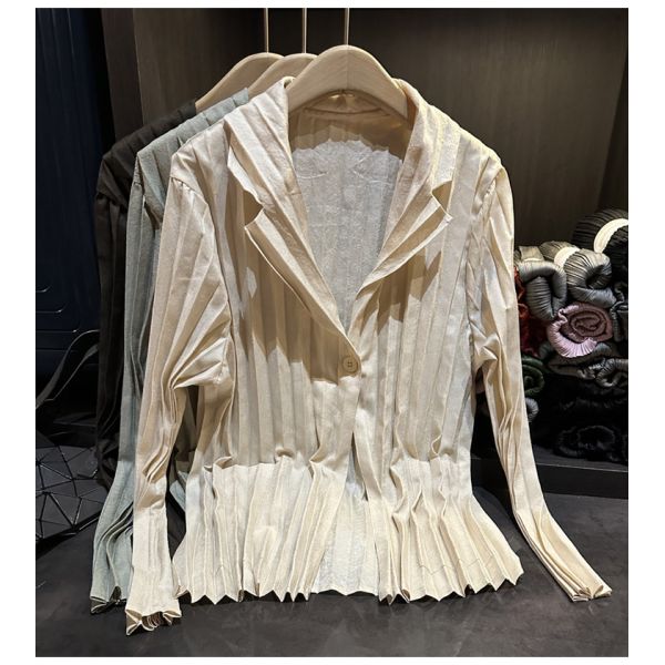High-end Korean Style Pleated Solid Color Single Button Breathable Blazer Elegant Casual Lazy Atmosphere Slimming Cardigan for